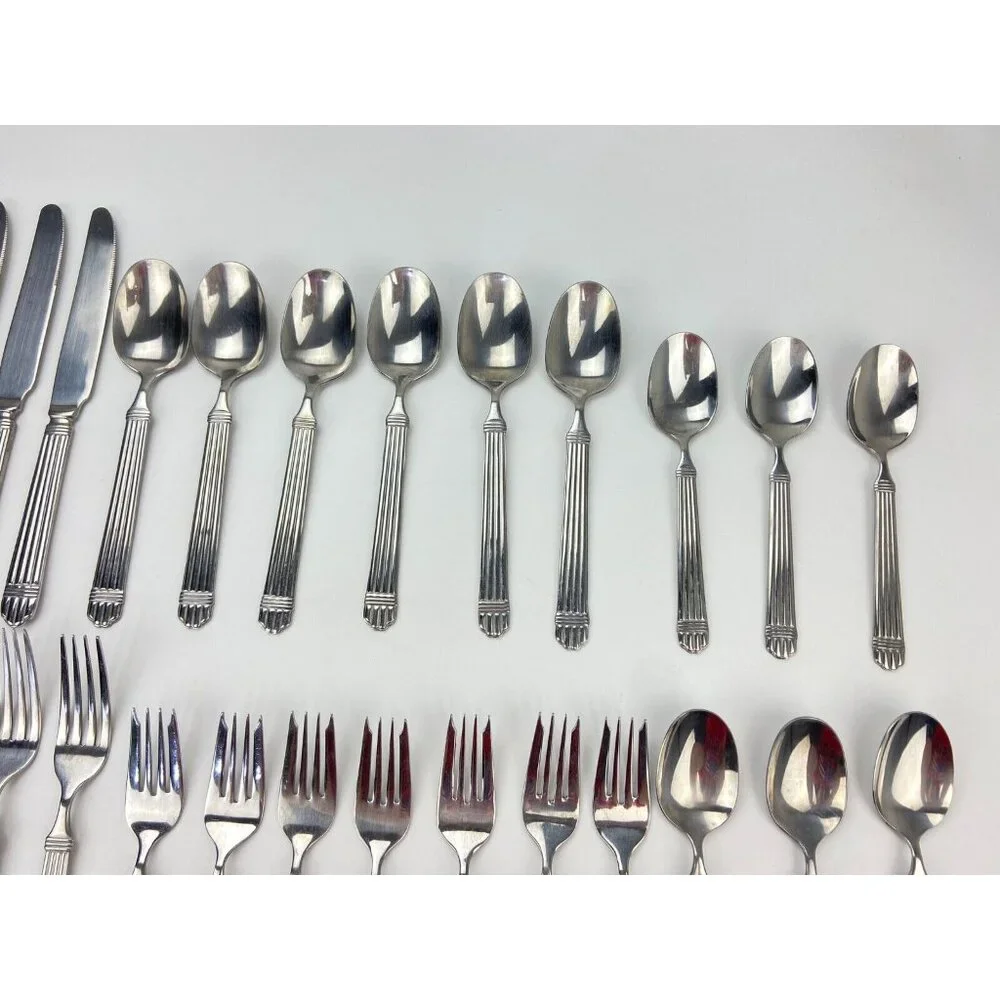 Farberware MARISSA Stainless 28pc Set Ridges Ribbed Flatware Forks Knives Spoons
